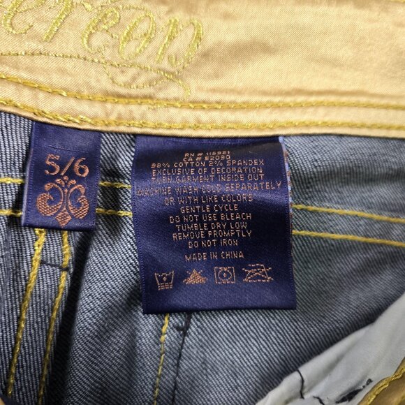 Dereon Jeans Womens 5/6 Dark Wash Skinny Snap Leg Gold Embroidered Logo - Picture 15 of 16